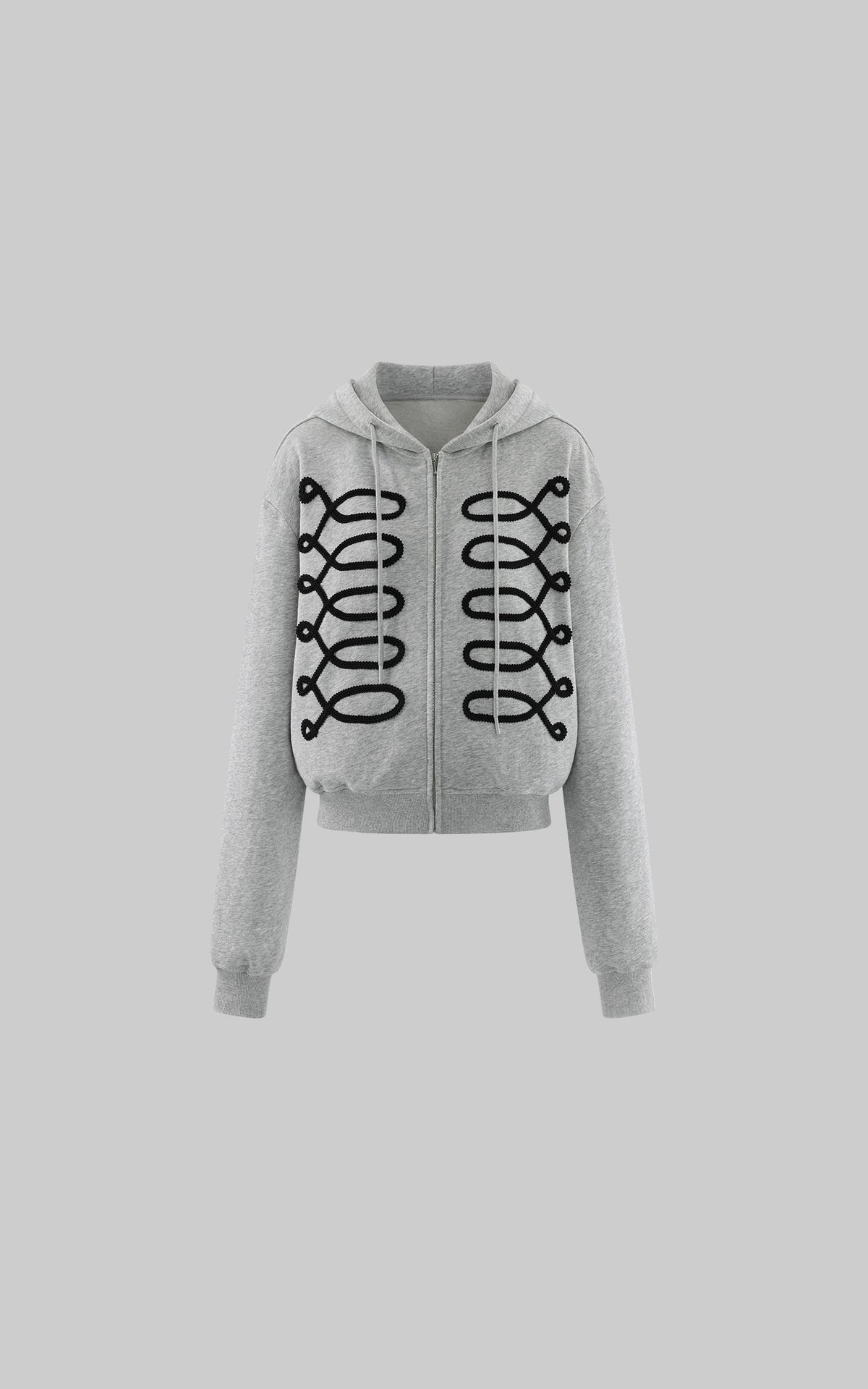 0122stepll Braided Loop Graphic Cropped Zip-Up Hoodie