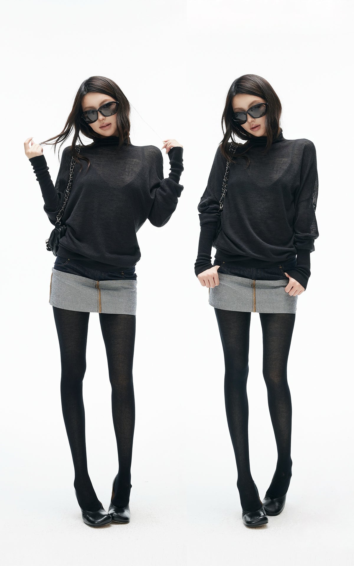 IAMXIAA Sheer Dolman Sleeve Turtleneck Knit Top
