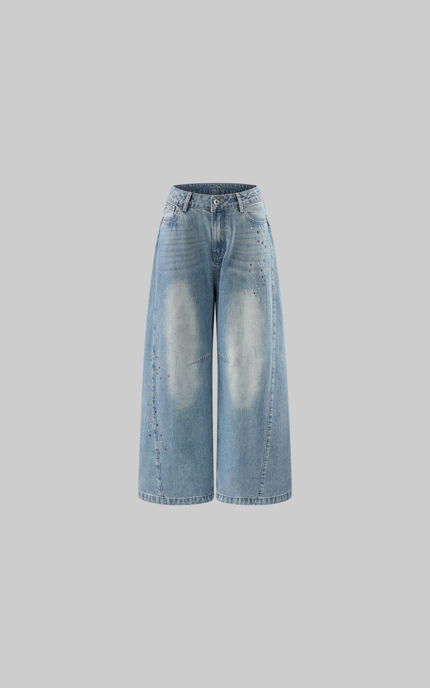 WARDEN EDGE Crystal Embellished Wide-Leg Denim Pants
