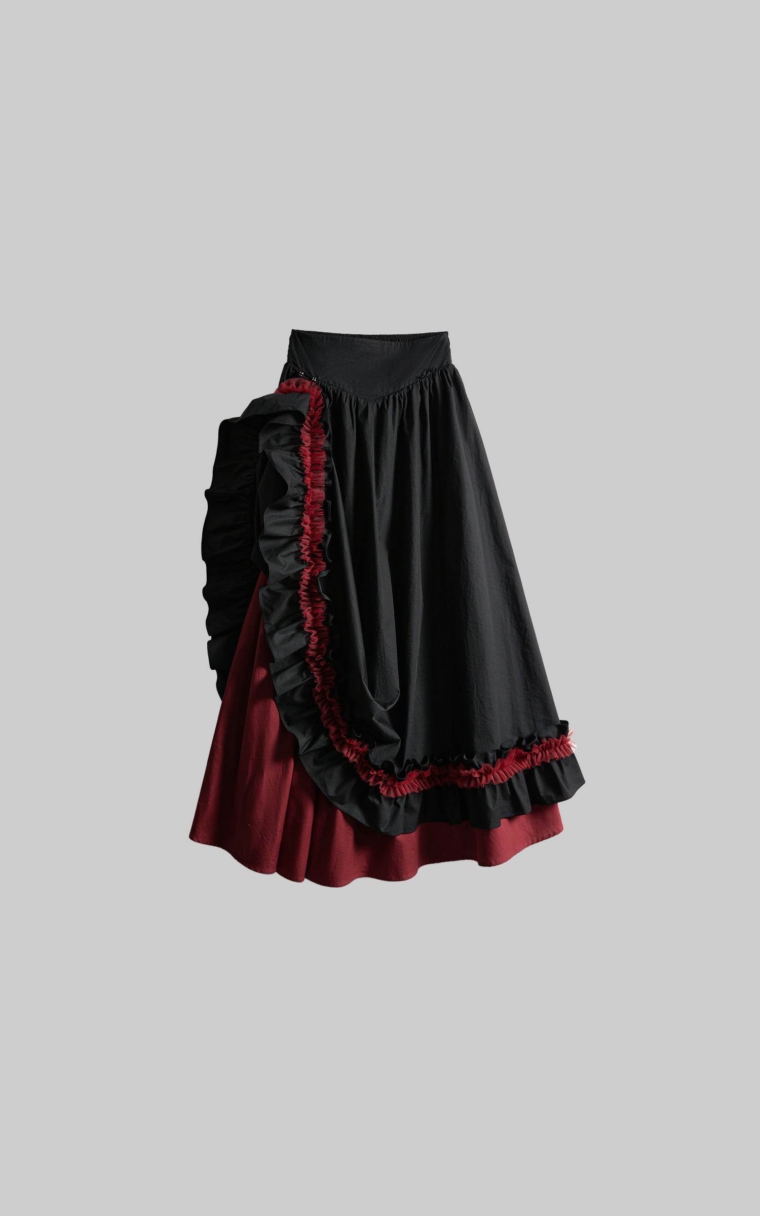 DOINDULGE Flared Skirt with Layered Frill Draping and Contrast Underskirt