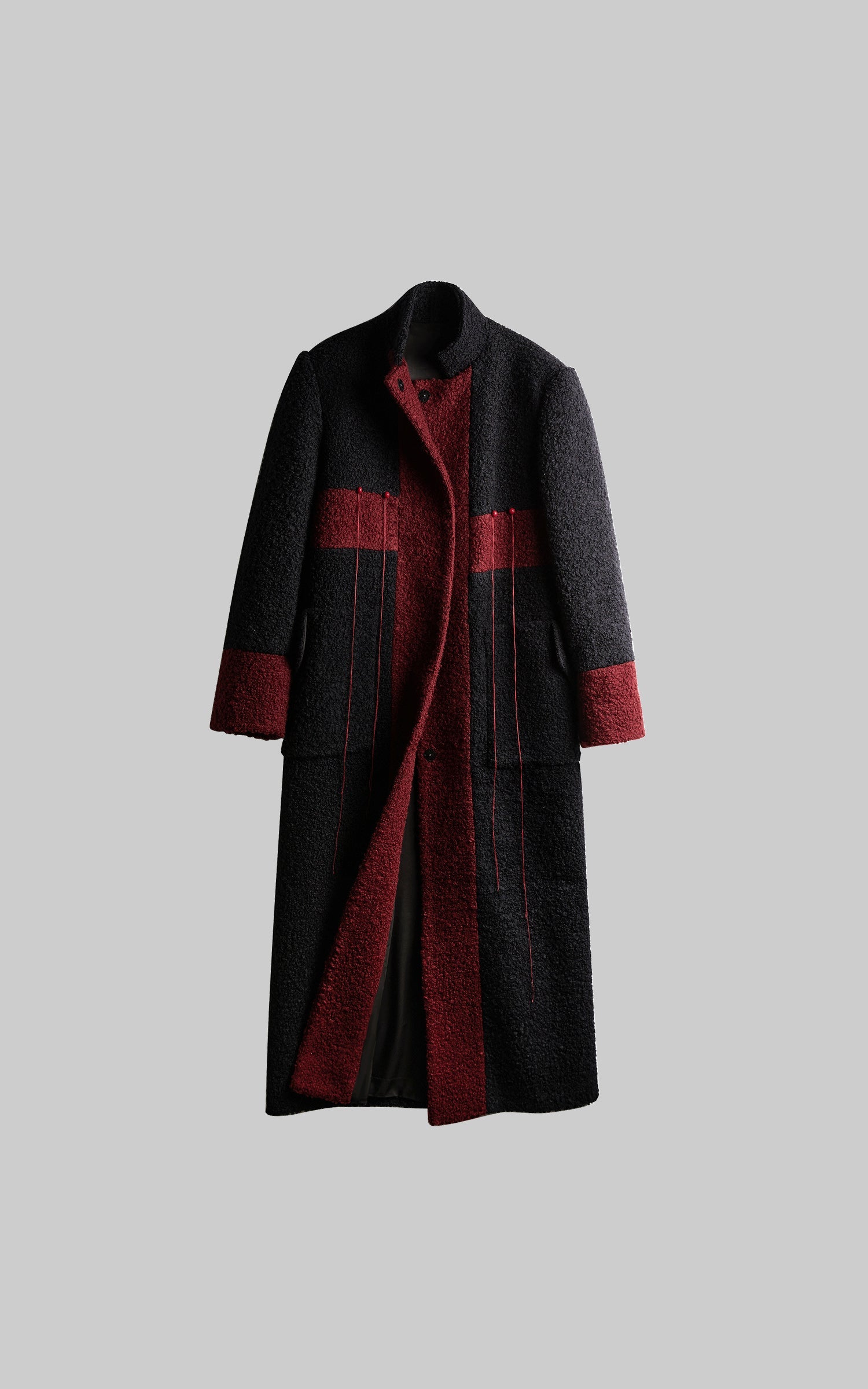 DOINDULGE Wool-Blend Contrast Panel Long Coat