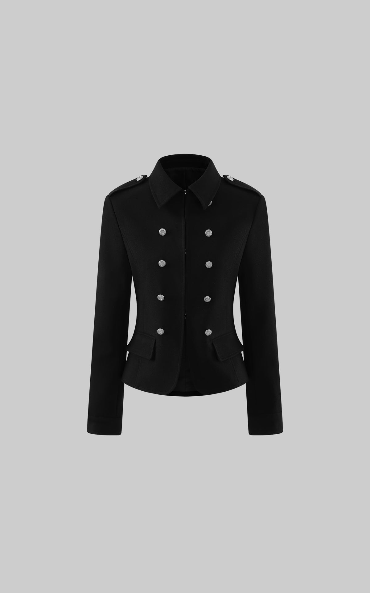 Hydrae Sculpted Waist Military Button Structured Blazer Jacket