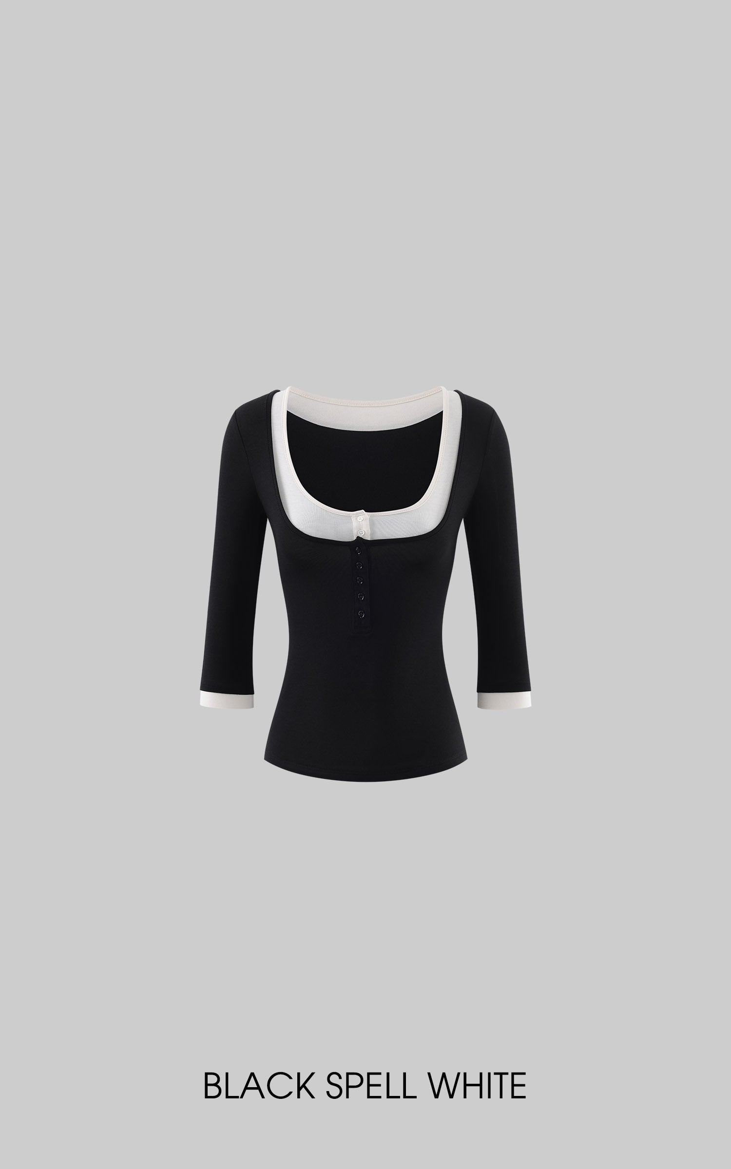ROVENTE Faux-Layer Scoop Neck Henley T-Shirt