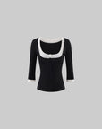 ROVENTE Faux-Layer Scoop Neck Henley T-Shirt