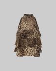 IAMXIAA Leopard Print Ruffle Tank Top Halter Neck Sheer Layered Vest