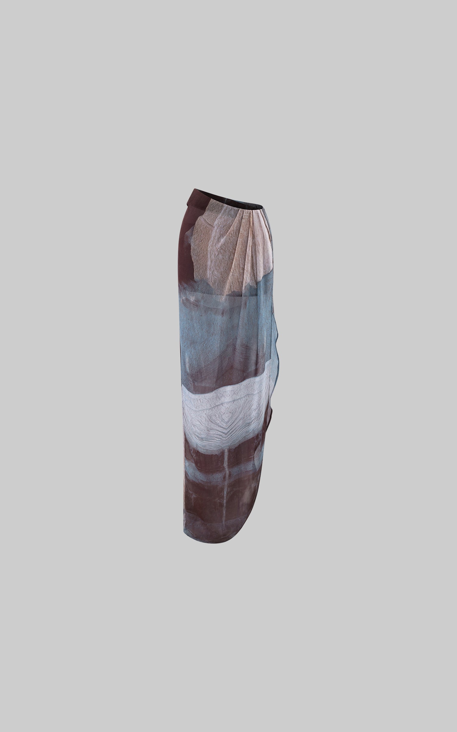 0122stepll Sheer Printed Draped Maxi Skirt