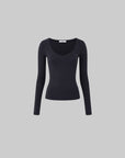 IAMXIAA Slim-Fit V-Neck Knit Top with Thumbhole Sleeves
