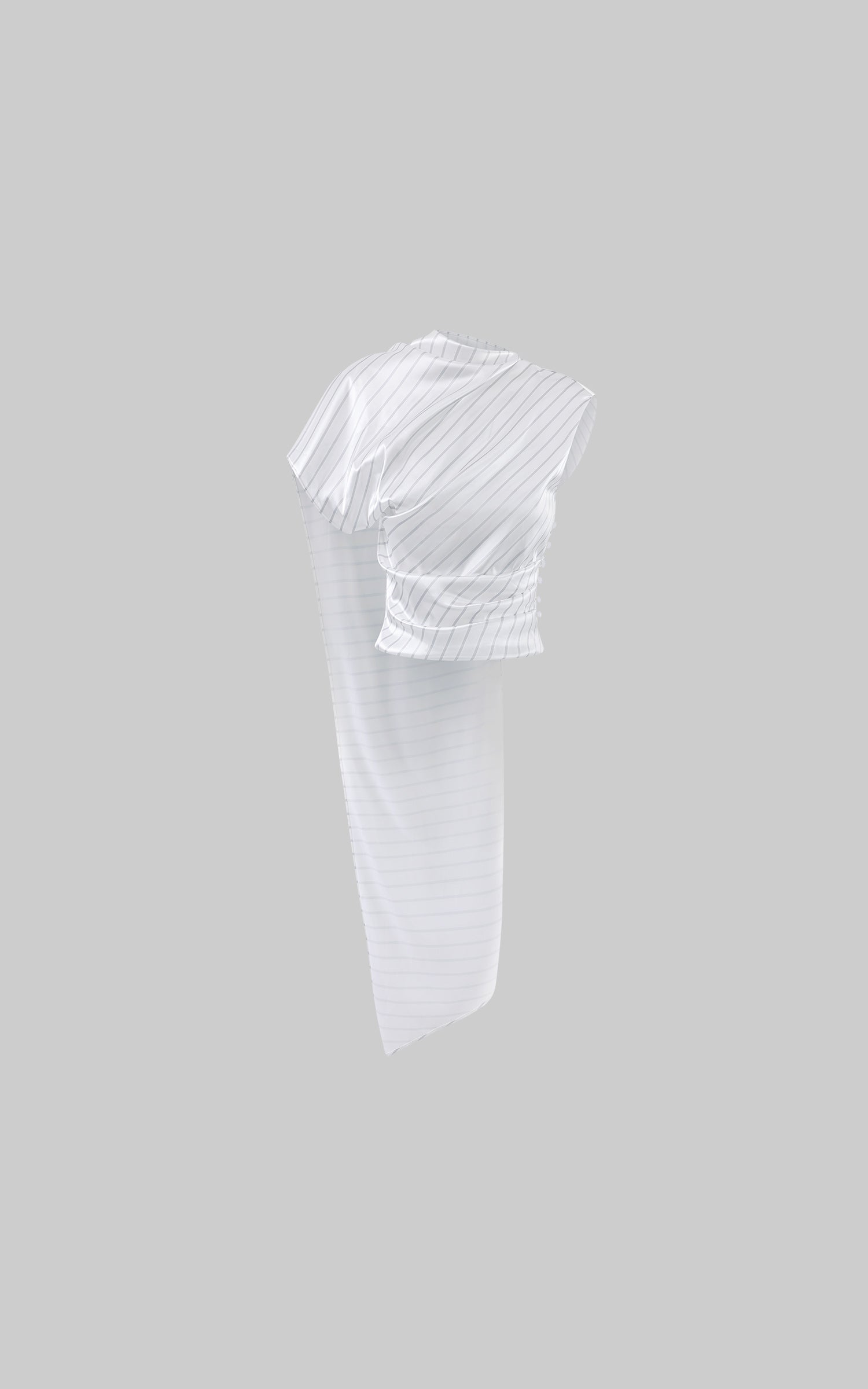 0122stepll Asymmetric Drape Stripe Satin Top