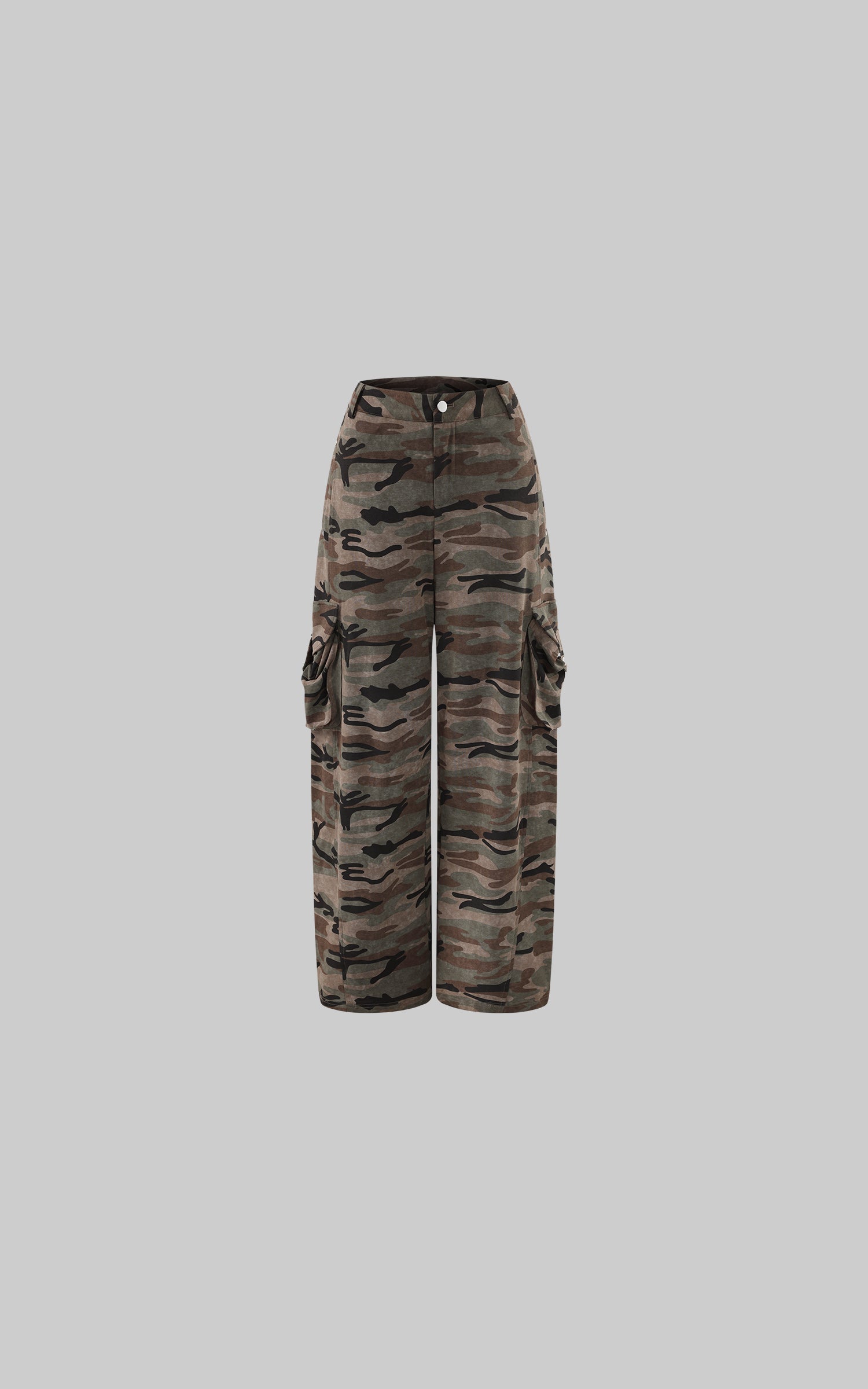 Rase le sol Gathered Cargo Pocket Camouflage Wide-Leg Pants