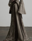 DOINDULGE Tie-Waist Frayed Panel Maxi Skirt