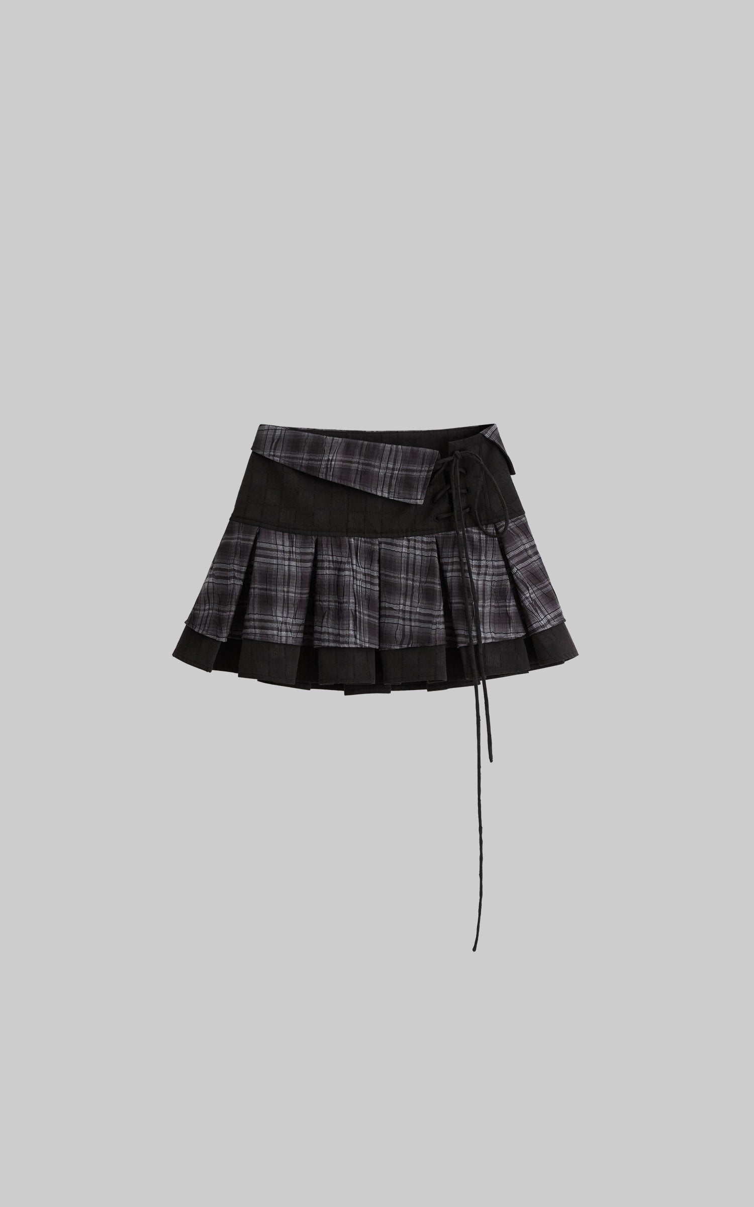 DOINDULGE Lace-Up Layered Pleated Mini Skirt