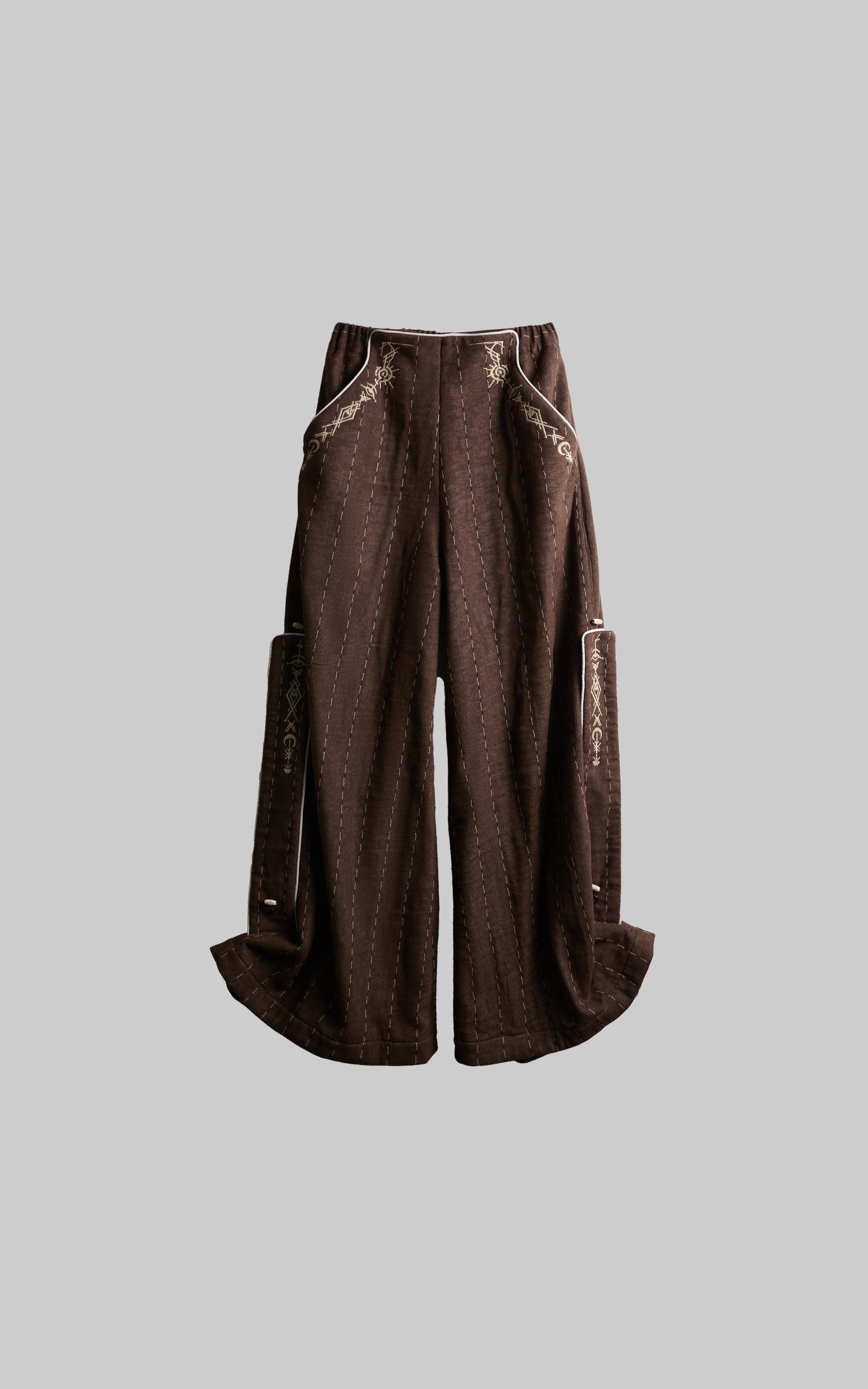 DOINDULGE Structured Embroidered Wide-Leg Trousers