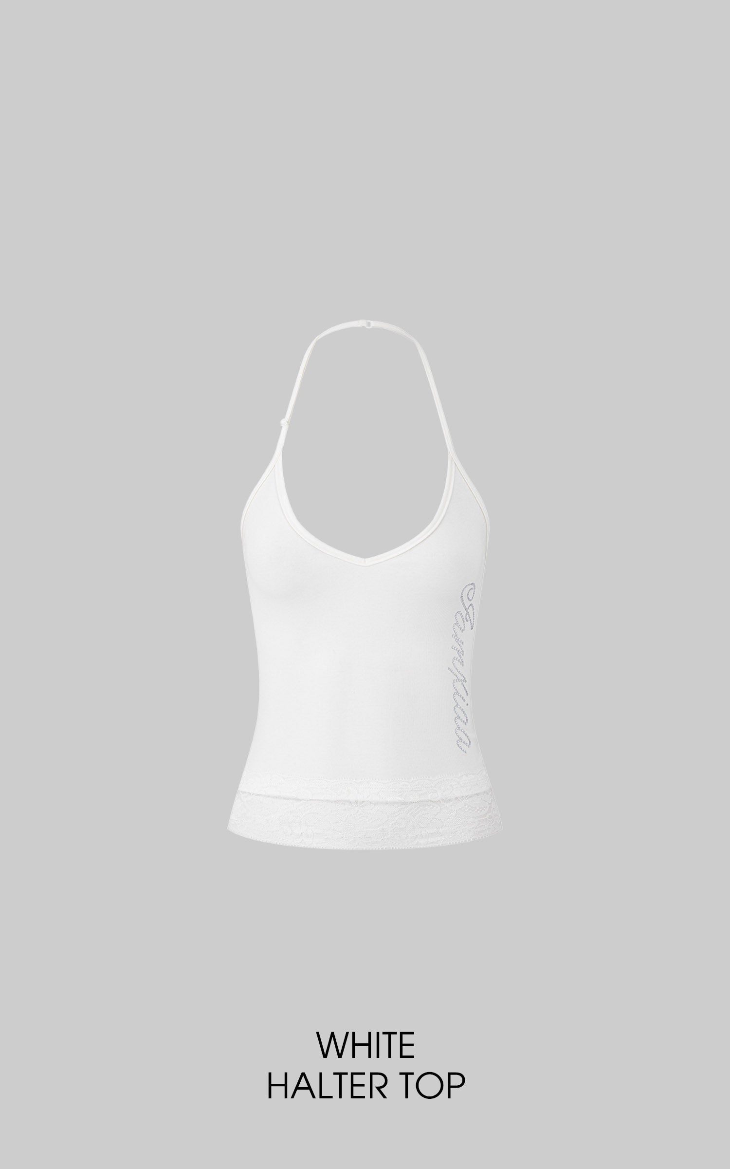 IAMXIAA Rhinestone Logo Lace Trim Halter Cami Tank Top
