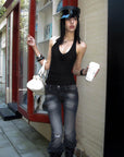 0122stepll Washed Black Flare Denim Pants