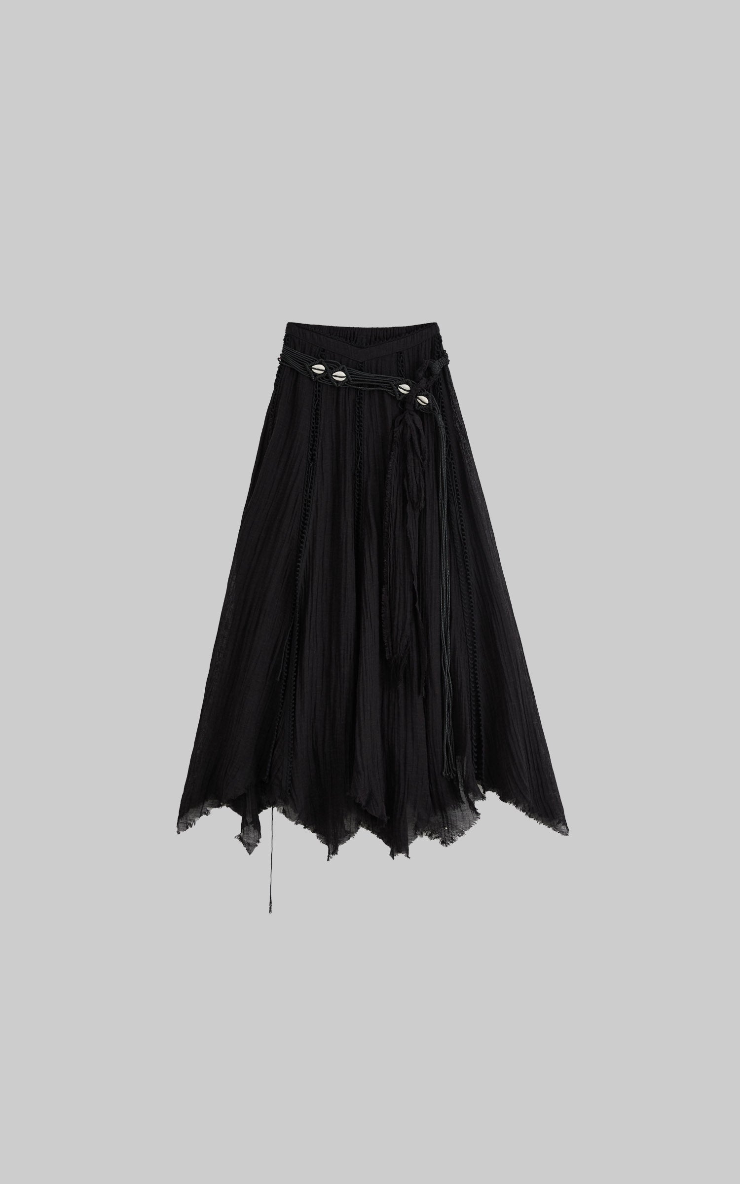 DOINDULGE Hand-Braided Belt Crinkled Maxi Skirt