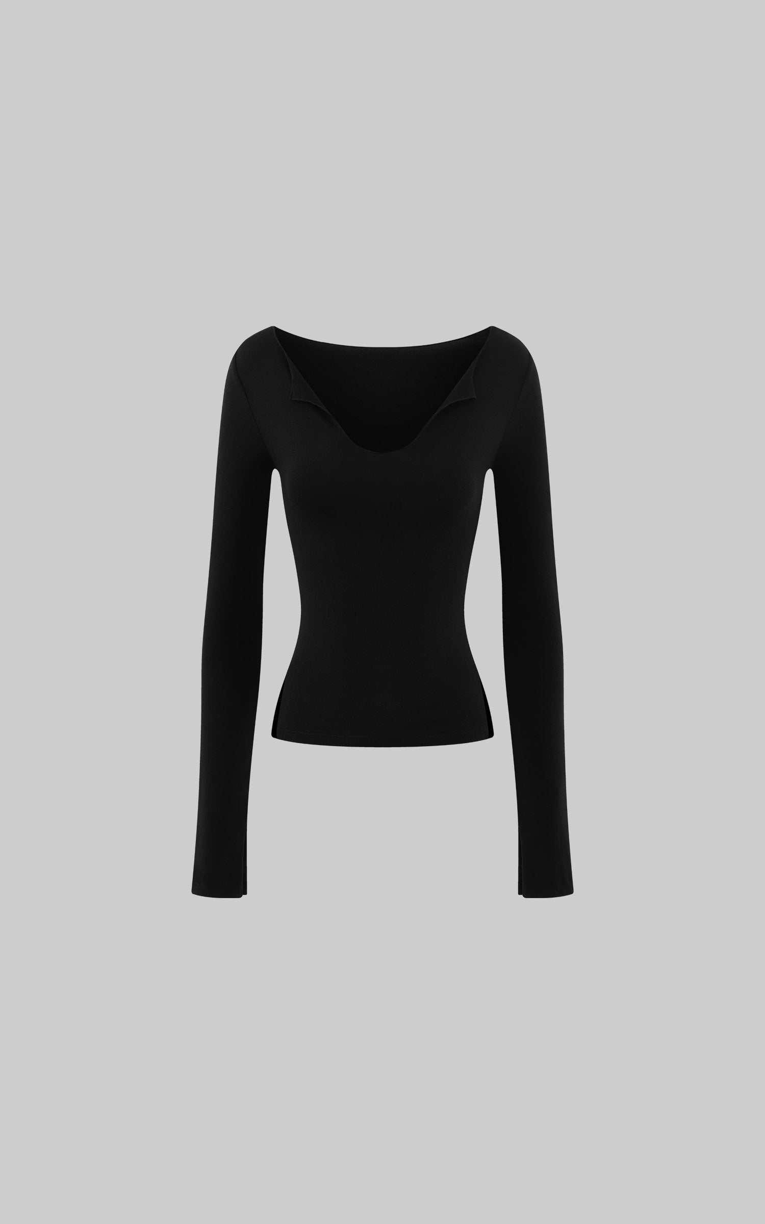 Hydrae Deconstructed Foldover Scoop-Neck Long-Sleeve Top