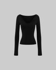 Hydrae Deconstructed Foldover Scoop-Neck Long-Sleeve Top