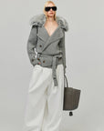 0122stepll Plush Wool Collar Belted Knit Jacket