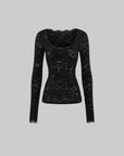 ROVENTE Floral Lace Sheer Long Sleeve Top with Sculpted Slim Fit and Romantic Modern Silhouette