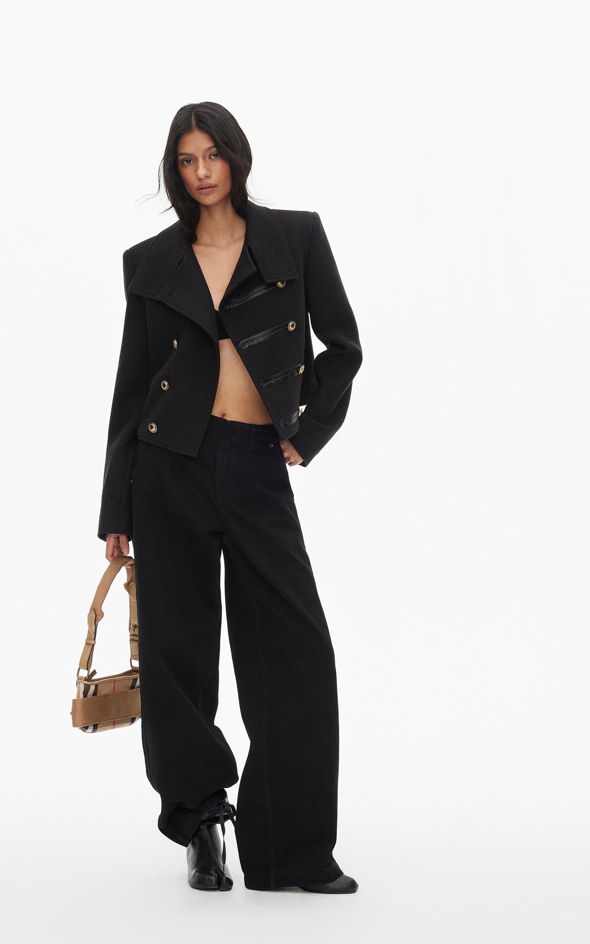 0122stepll High Collar Cropped Military Jacket