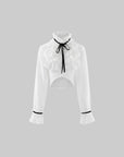 Rase le sol Ruffled High-Neck Ribbon Cropped Blouse