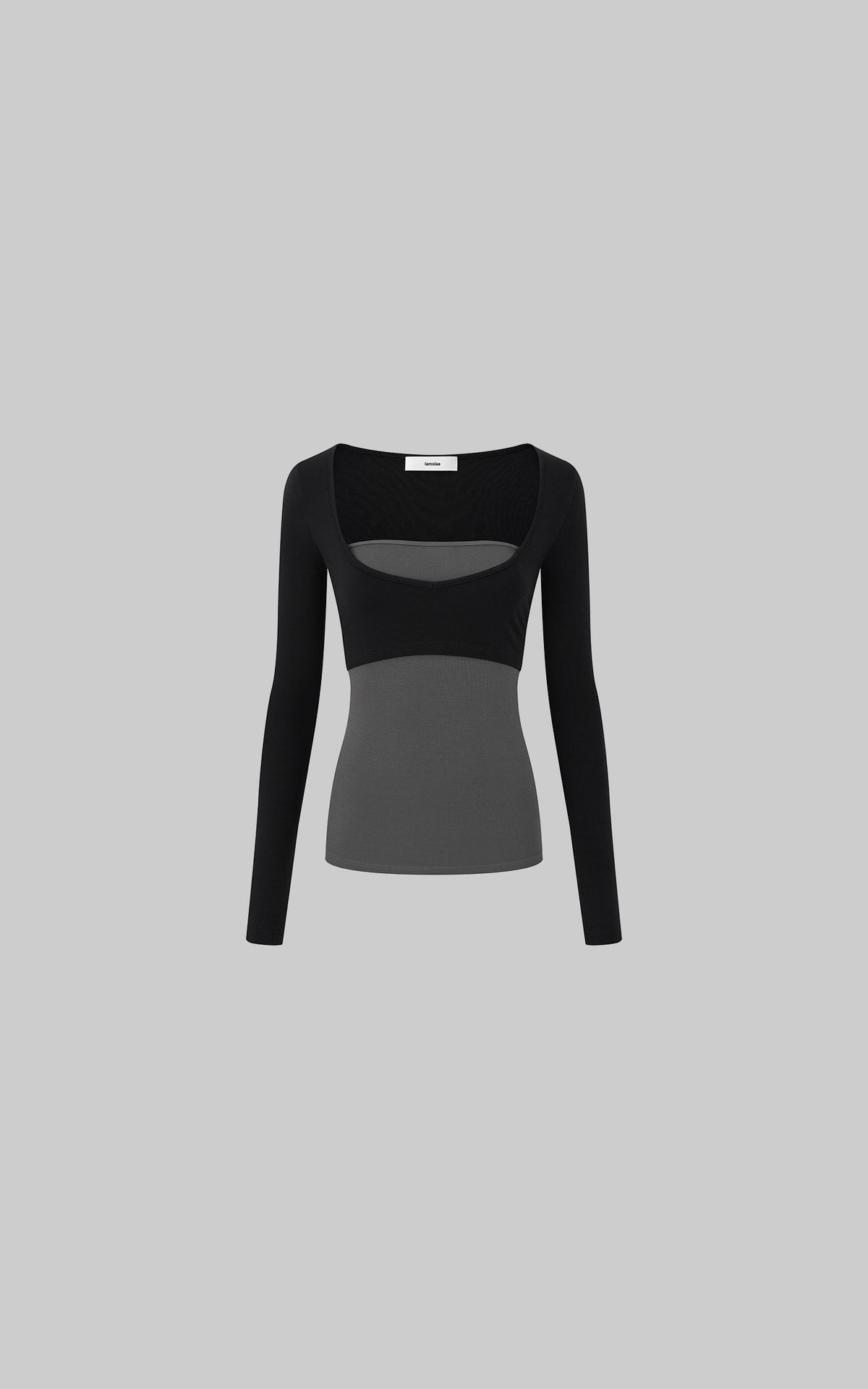 IAMXIAA Contrast Mesh Cutout Long Sleeve Top