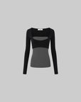 IAMXIAA Contrast Mesh Cutout Long Sleeve Top