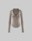 Rase le sol Lace-Trimmed Deep V-Neck Fitted Long Sleeve Top