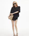 IAMXIAA Rhinestone Logo Lace Hem Oversized T-Shirt