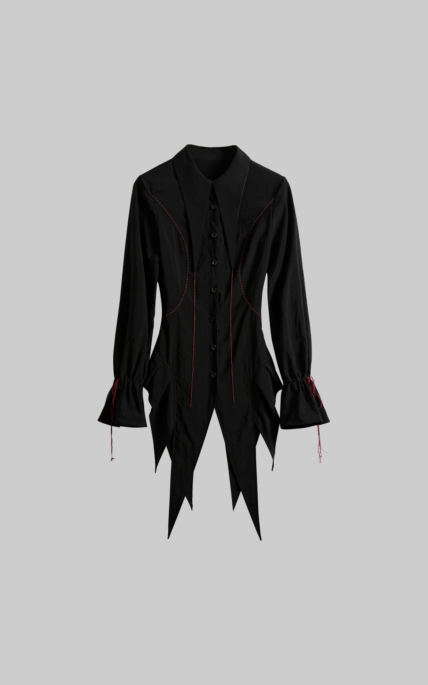 DOINDULGE Asymmetric Hem Shirt with Red Stitch Detail