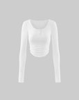 WARDEN EDGE Layered Hem Scoop-Neck Long Sleeve Top