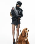 IAMXIAA Belted High-Neck Leather Jacket