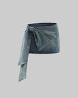Rase le sol Asymmetric Tie-Front Denim Mini Skirt