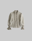 DOINDULGE Sculpted Pleated Waist Ruffle Collar Linen Shirt