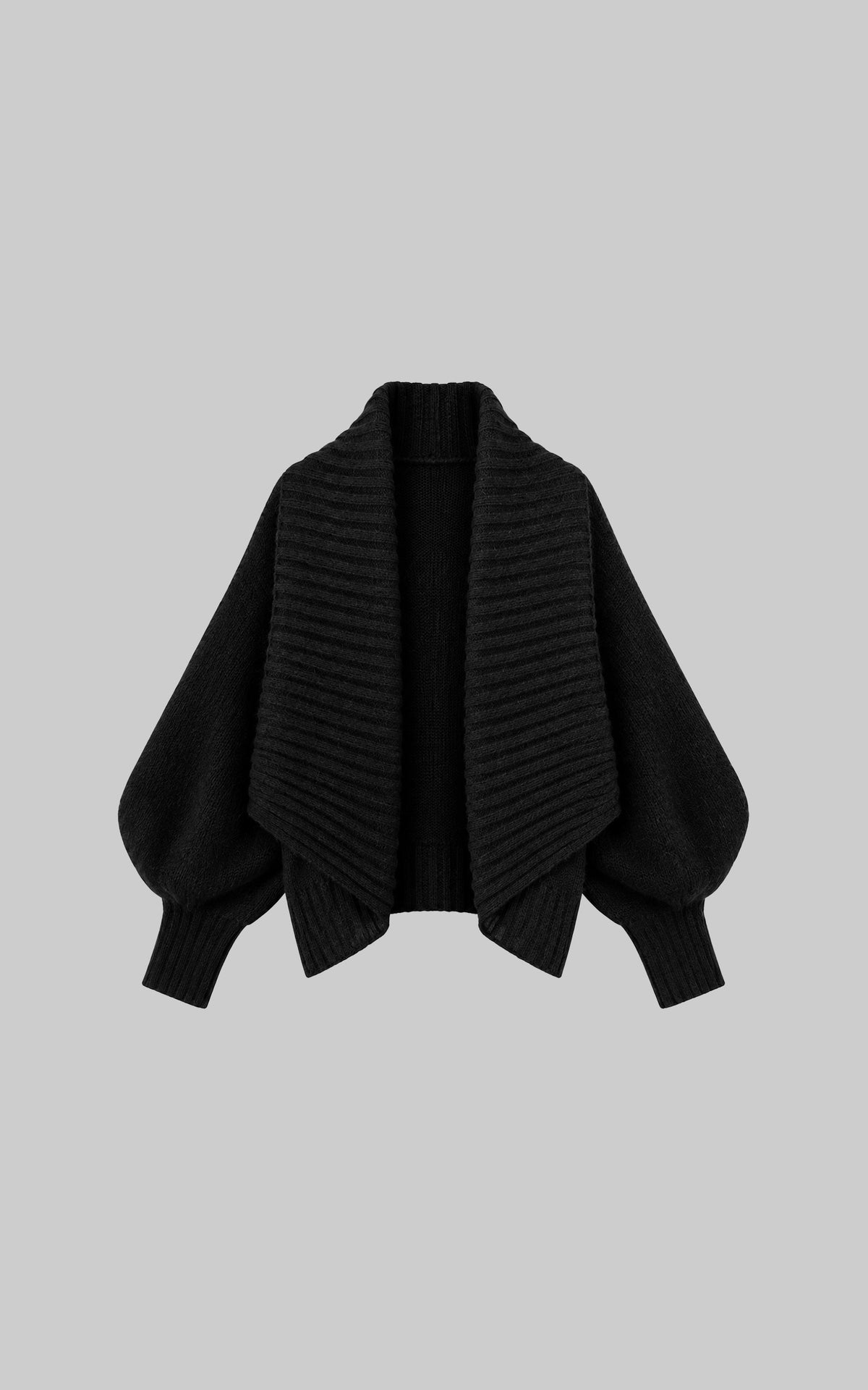 ROVENTE Oversized Ribbed Shawl Collar Balloon Sleeve Cardigan