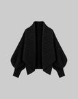ROVENTE Oversized Ribbed Shawl Collar Balloon Sleeve Cardigan