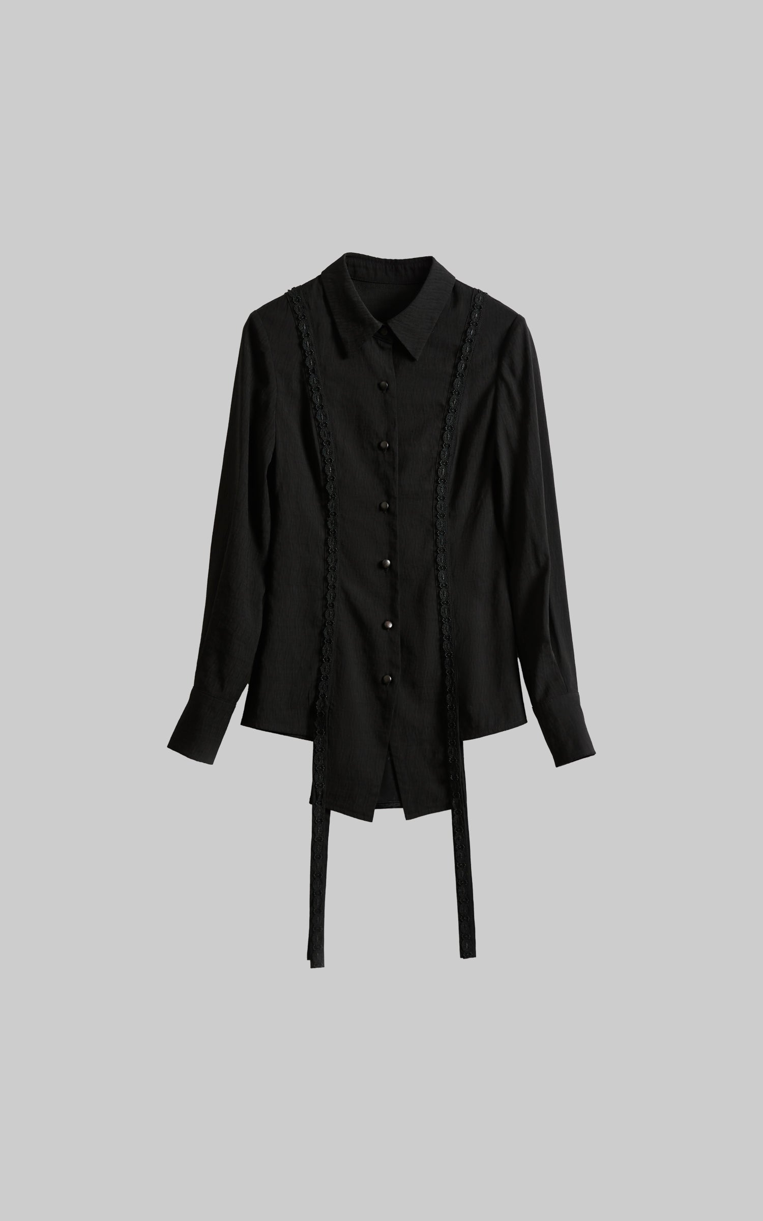 DOINDULGE Deconstructed Panel Shirt with Sheer Back and Embroidered Trims