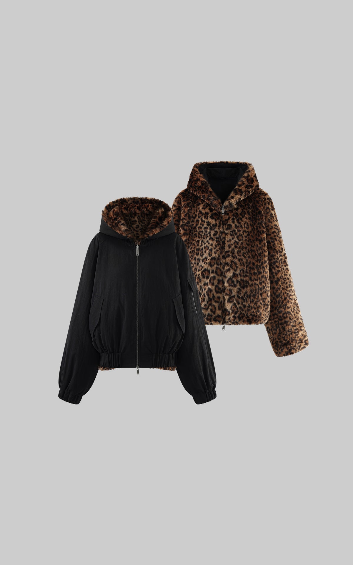 ROVENTE Blouson Bombardier à Capuche Léopard Réversible