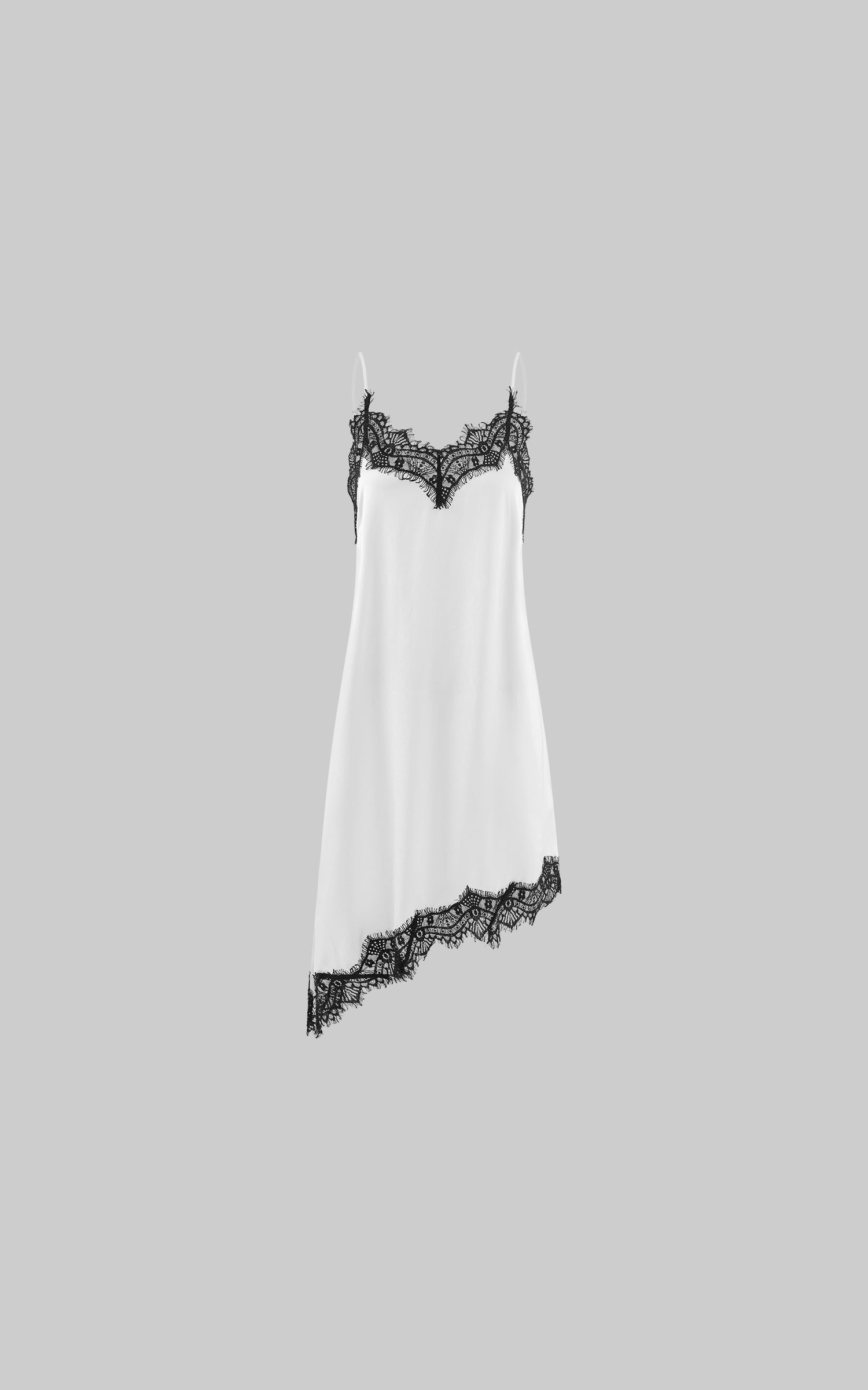 0122stepll Lace-Trim Asymmetric Satin Slip Dress