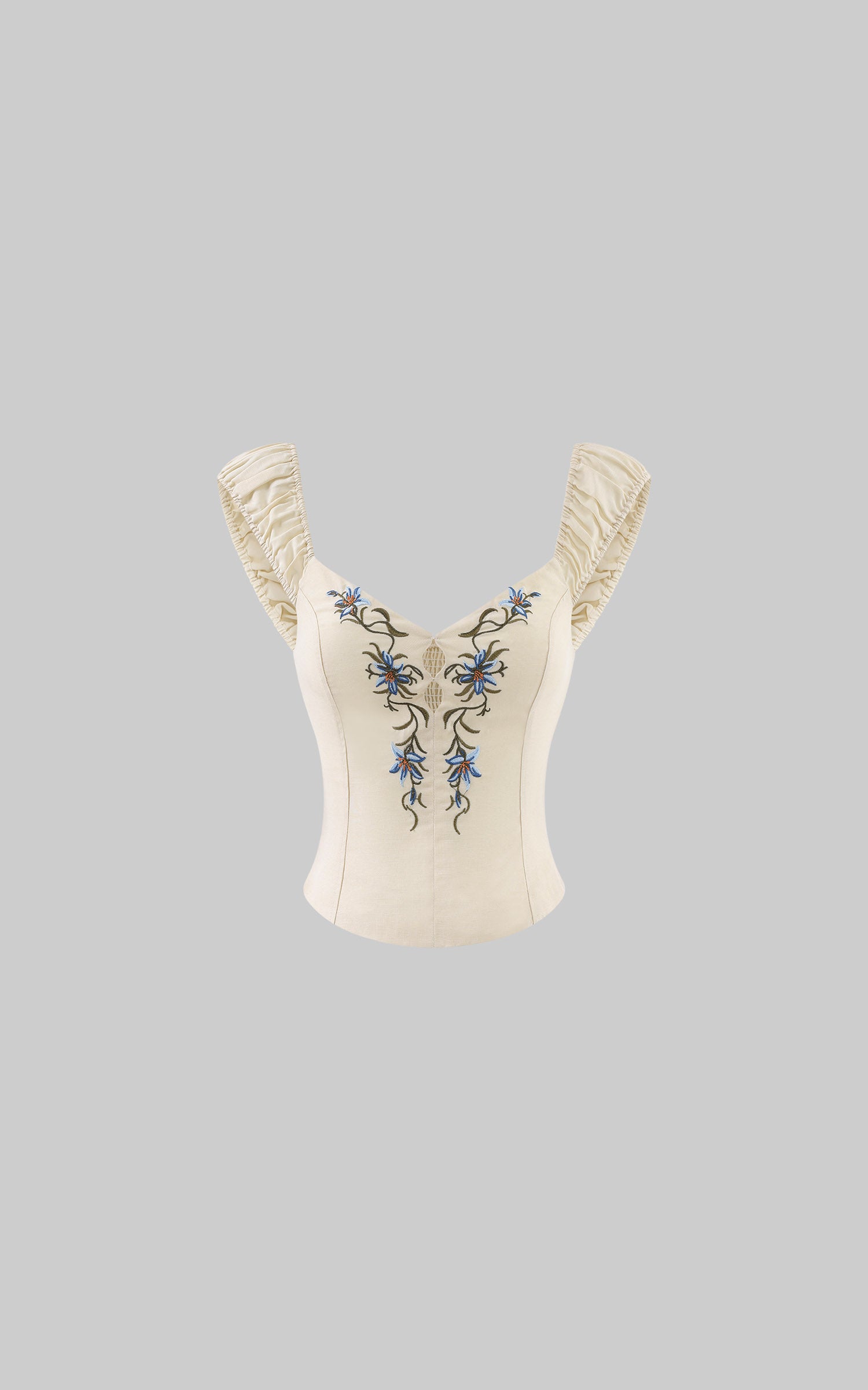 Hydrae Haut corset paysanne froncé brodé