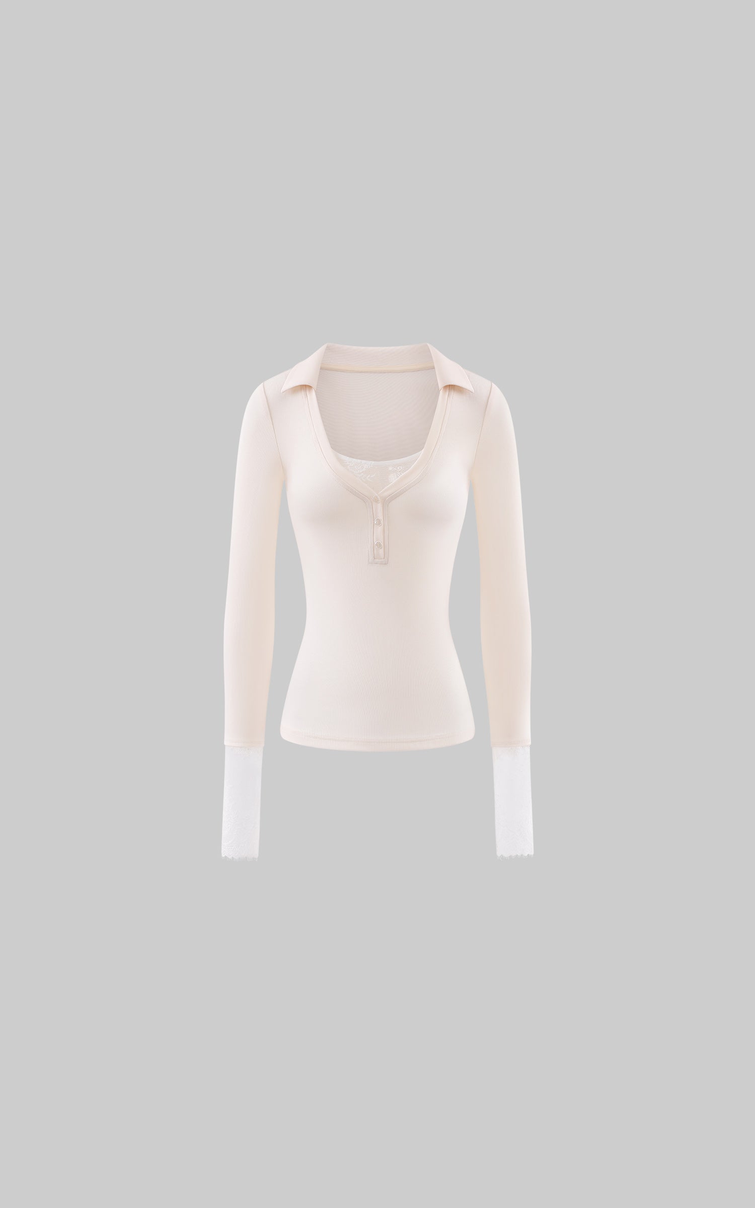 Rase le sol Lace-Trim Henley Fitted Long-Sleeve T-Shirt