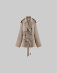 0122stepll Oversized Belted Short Trench Coat