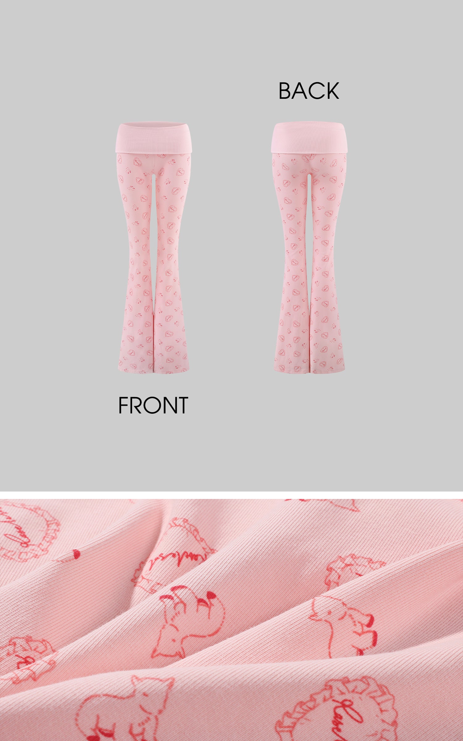 Rase le sol Pink Printed Hooded Fitted Zip Hoodie and Low-Rise Flared Pants Set