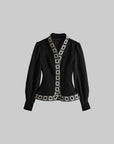 DOINDULGE Embroidered-Trim Fitted High-Neck Jacket