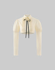 Rase le sol Cropped Puff-Sleeve Shirt with Pleated Front and Rosette Tie