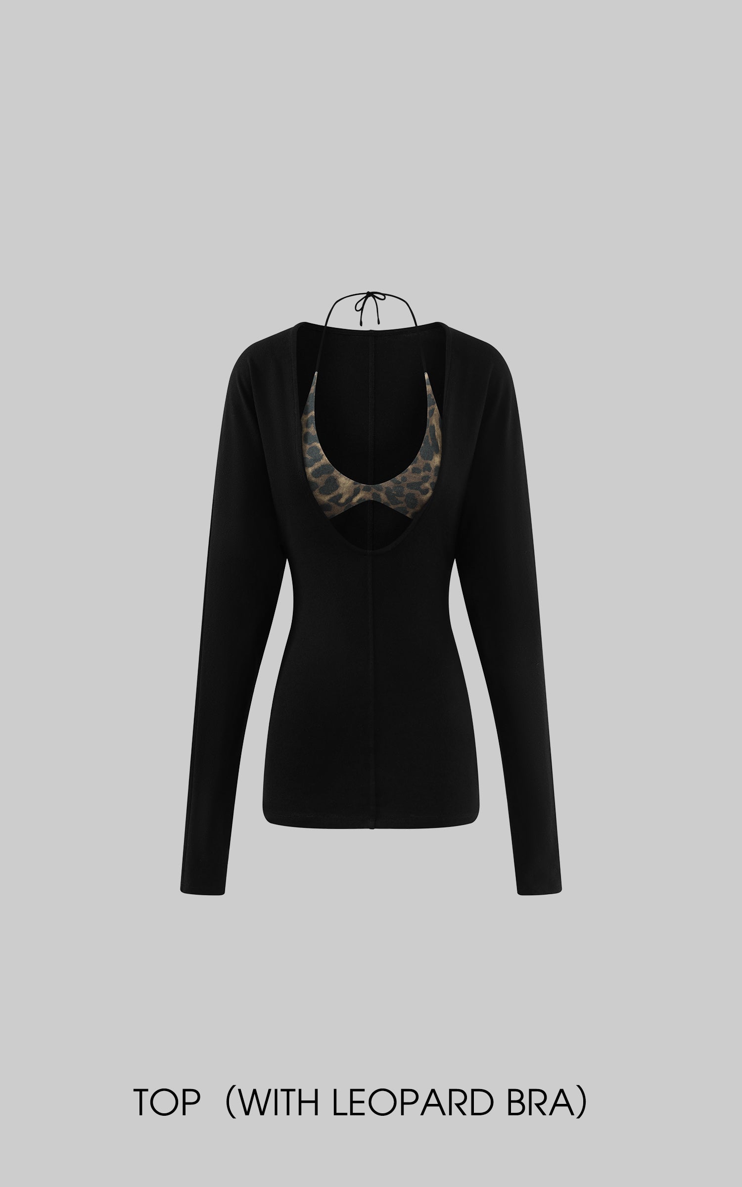 ROVENTE Deep V Black Top with Leopard Bra and Leopard Print Shorts Set