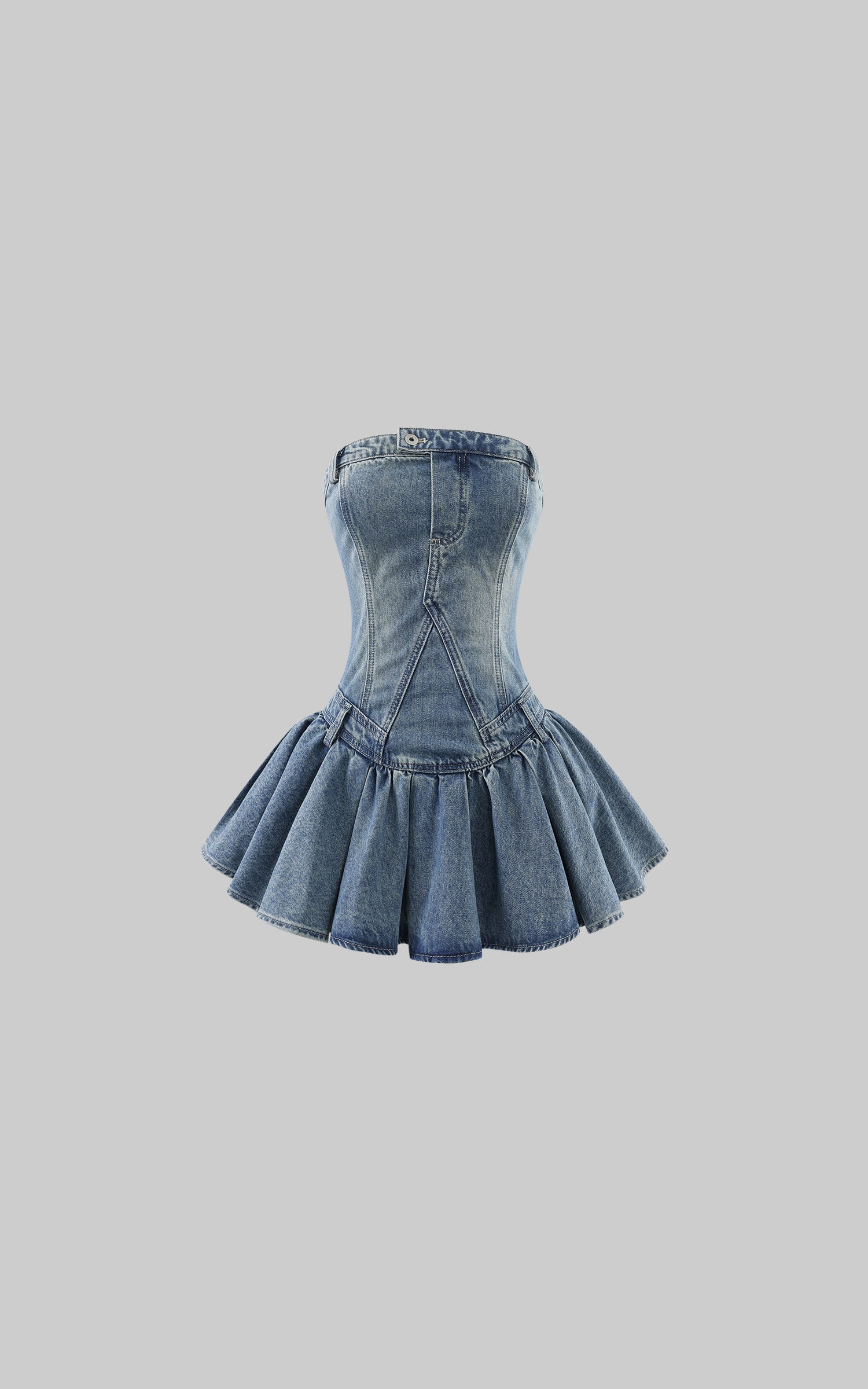 WARDEN EDGE Denim Corset Mini Dress with Flared Hem