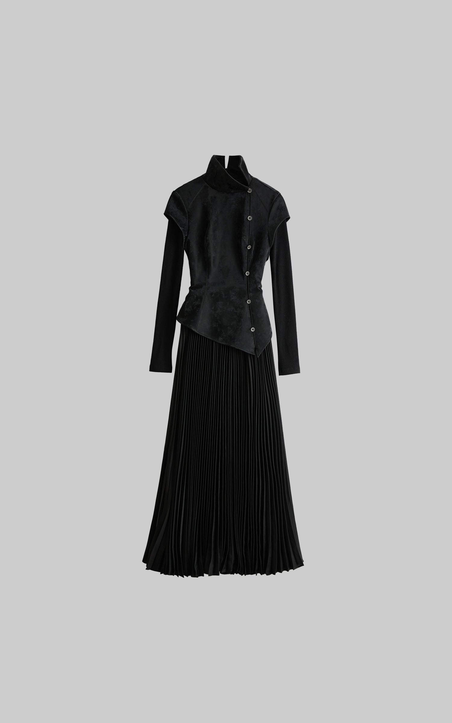 DOINDULGE Deconstructed High-Neck Pleated Dress