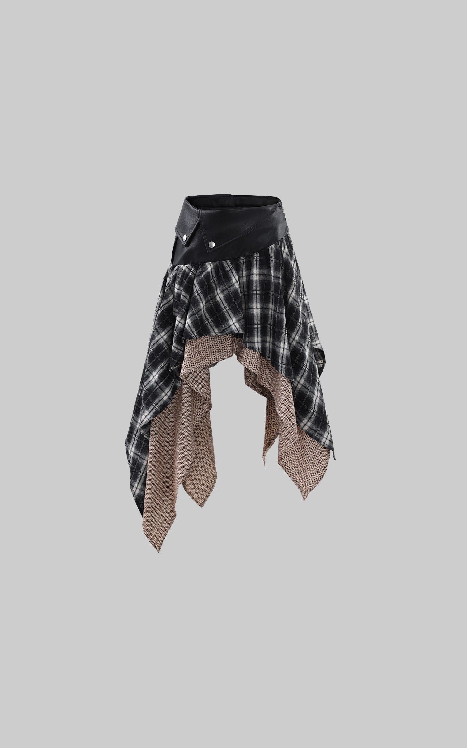 WARDEN EDGE Layered Plaid Deconstructed Midi Skirt