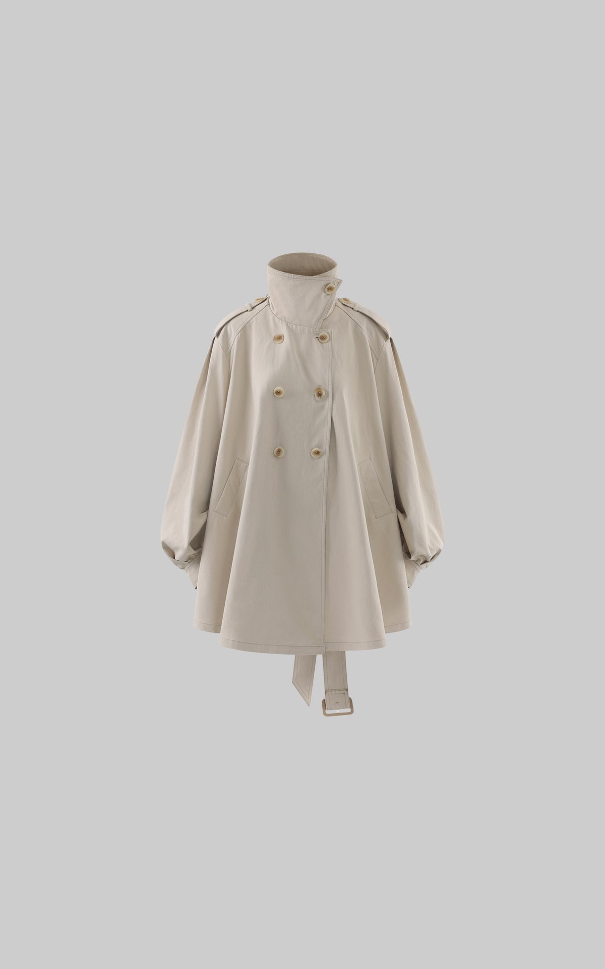 WARDEN EDGE Oversized High-Neck Balloon Sleeve Belted Trench Coat